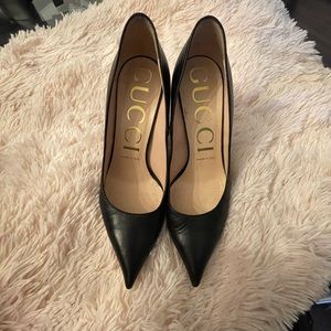 Gucci Black Leather Pink Bottom Heels